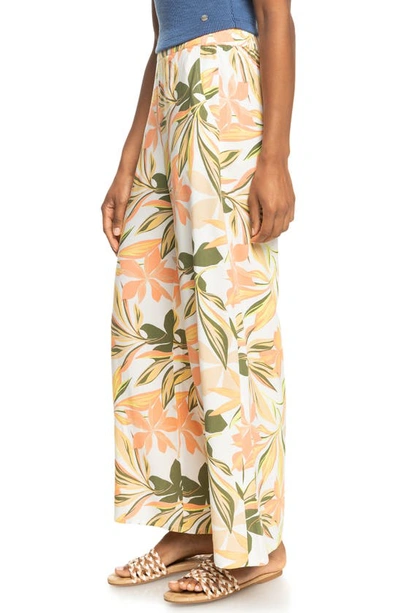 Roxy Midnight Avenue Floral Wide Leg Pants in Snow White Subtly Sa