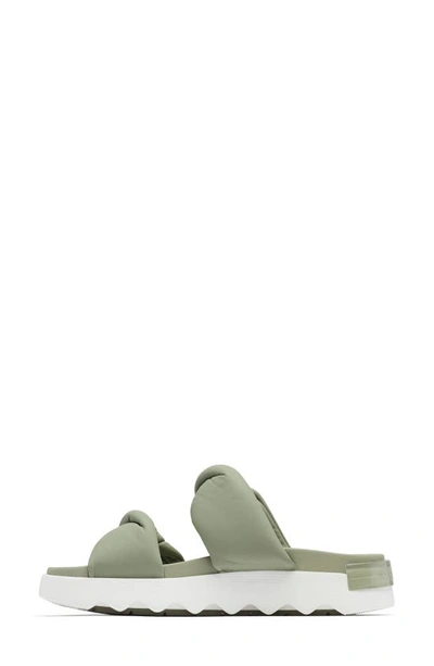 Shop Sorel Viibe Twist Slide Sandal In Safari/ Stone Green