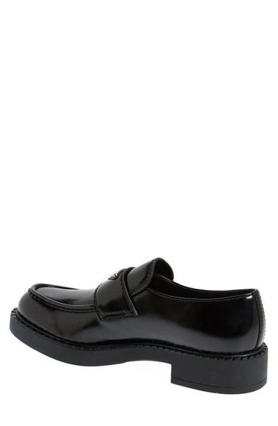 Prada Triangle Logo Brushed Leather Loafers In Nero