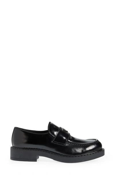 Prada Triangle Logo Brushed Leather Loafers In Nero