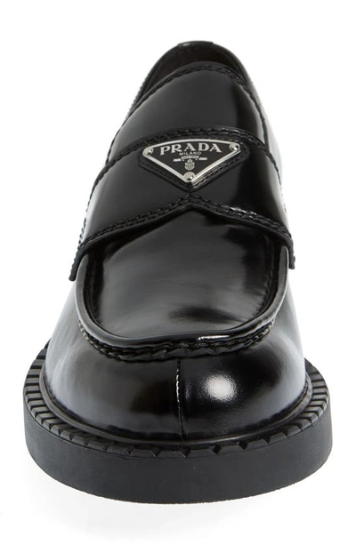 Prada Triangle Logo Brushed Leather Loafers In Nero