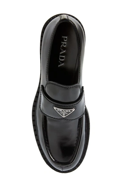 Prada Triangle Logo Brushed Leather Loafers In Nero