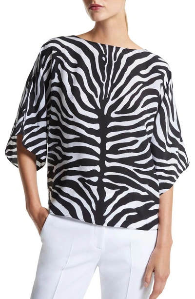 Shop Michael Kors Nikki Zebra Print Silk Crêpe De Chine Top In 061 Brushstroke Zebra Spine