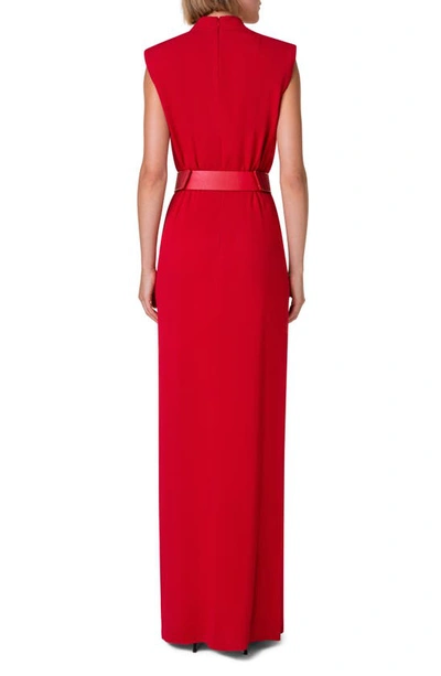 Shop Akris Belted Cascade Detail Crepe Gown In Red