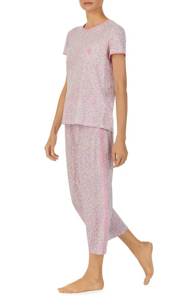 Shop Lauren Ralph Lauren Floral Print Cotton Blend Capri Pajamas In Pink Floral Multi