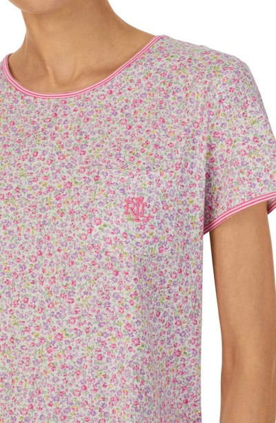 Shop Lauren Ralph Lauren Floral Print Cotton Blend Capri Pajamas In Pink Floral Multi