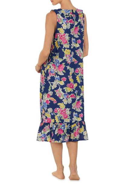 Shop Lauren Ralph Lauren Floral Ruffle Sateen Nightgown In Navy/ Prt