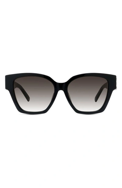 Shop Givenchy 4g 56mm Square Sunglasses In Shiny Black / Gradient Smoke