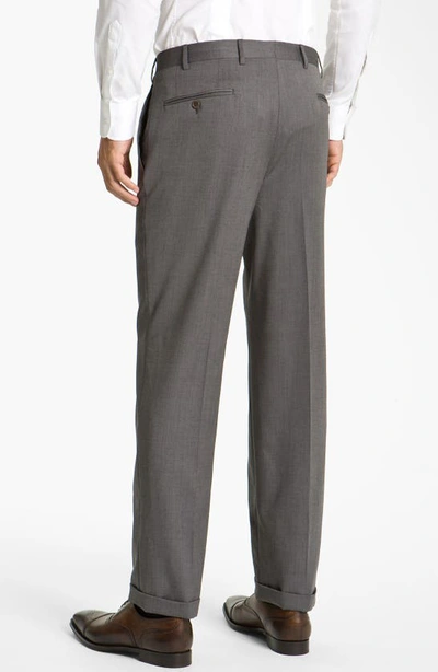 Shop Canali Wool Flat Front Trousers In Grey