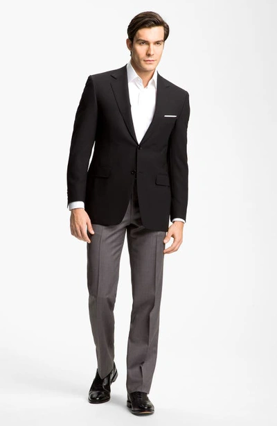 Shop Canali Wool Flat Front Trousers In Grey