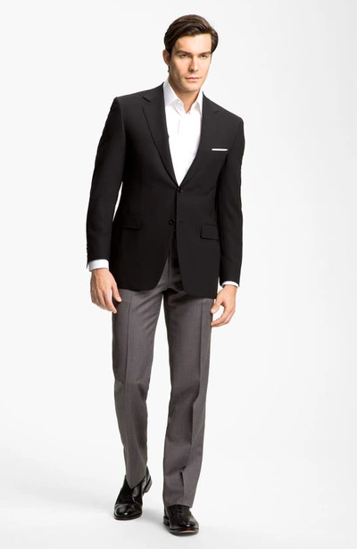 Canali Wool Flat Front Trousers In Grey