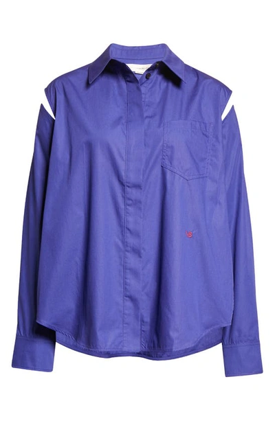 Shop Victoria Beckham Cold Shoulder Poplin Button-up Shirt In Electric Purple