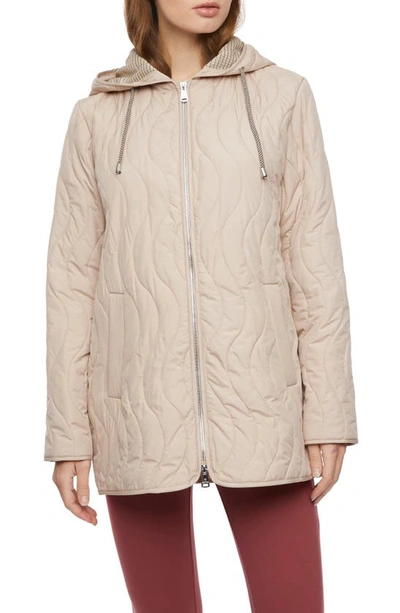 Shop Bernardo Quilted Zip-up Hooded Jacket In Light Taupe