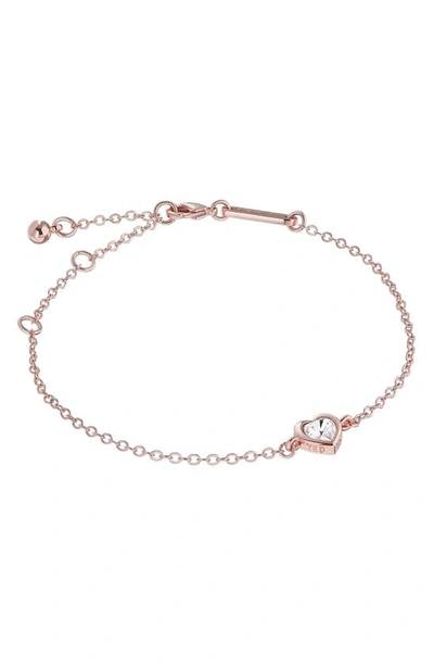 Shop Ted Baker Hansa Crystal Heart Bracelet In Rose Gold Tone Clear Crystal