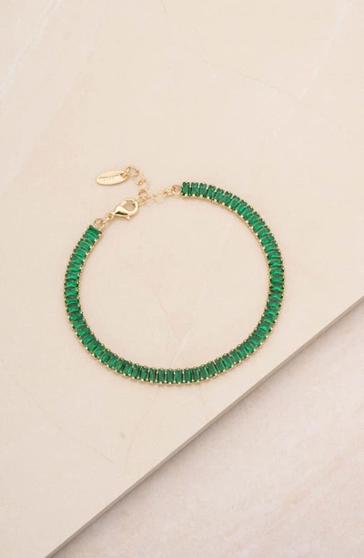 Ettika Crystal Baguette Chain Anklet In Green