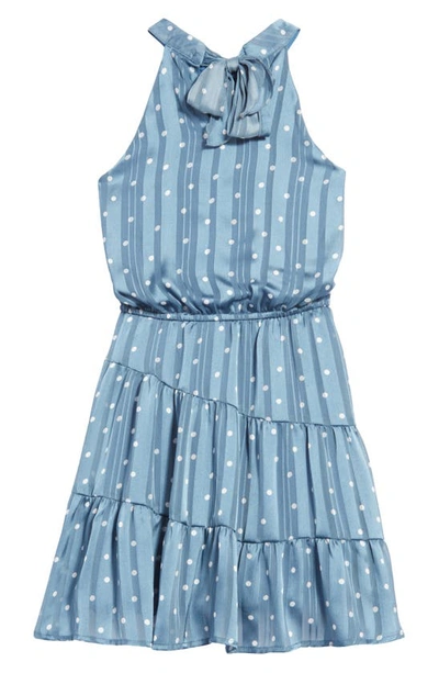 Ava & Yelly Kids' Polka Dot & Stripe Dress In Blue