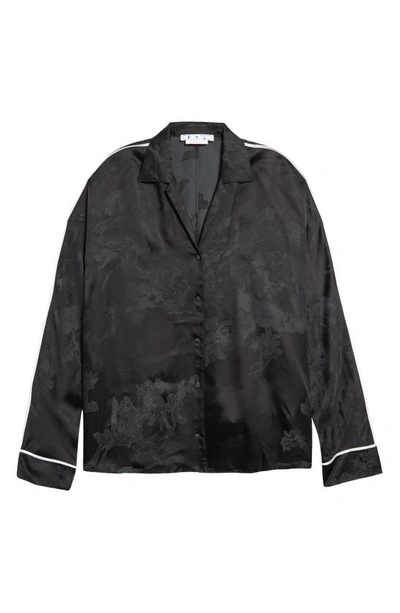 Shop Off-white Sky Piped Floral Jacquard Satin Pajama Shirt In Black
