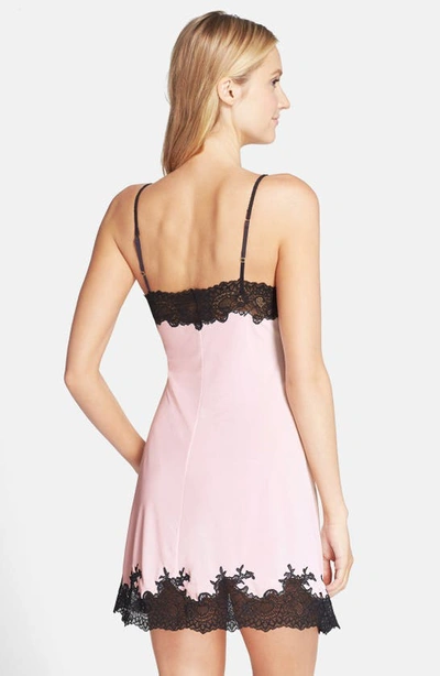 Shop Natori Enchant Lace Trim Satin Chemise In Pink/black