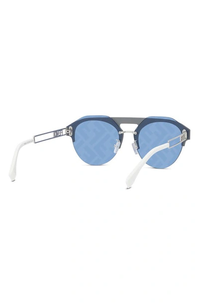 Shop Fendi The  Technicolor Oval Sunglasses In Shiny Palladium / Blu Mirror