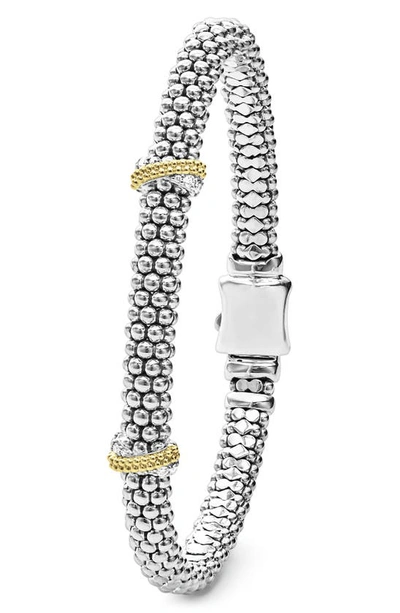 Lagos Sterling Silver Caviar Diamond X Bracelet In Gold