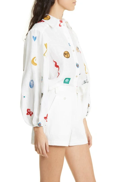 Shop Alemais Soleil Embroidered Linen Button-up Shirt In Ivory