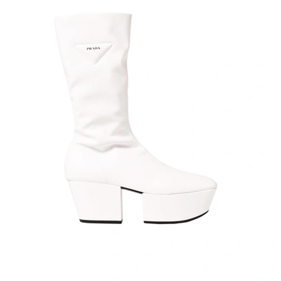 Shop Prada Platform Pull On Boots In White