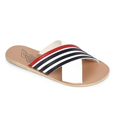Shop Ancient Greek Sandals Thais Striped Leather Slider Sandals In Nautical Stripes