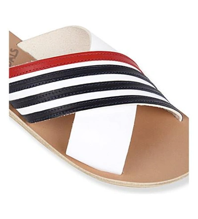 Shop Ancient Greek Sandals Thais Striped Leather Slider Sandals In Nautical Stripes
