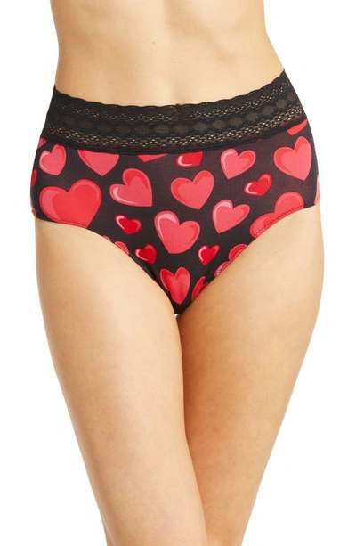 Shop Meundies Feelfree Lace Trim High Waist Panties In Red Hearts