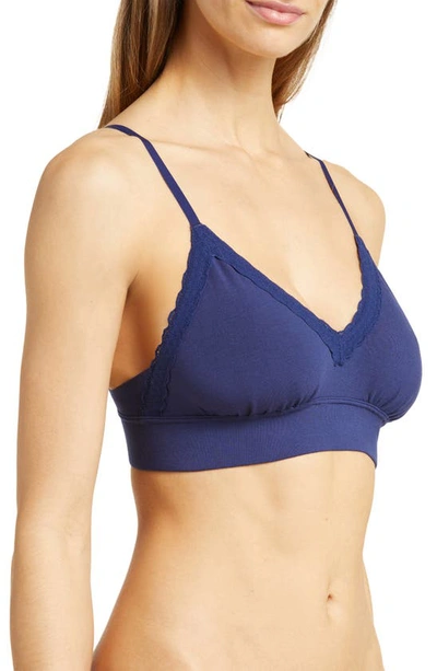 Shop Meundies Feelfree Lace Trim Plunge Bralette In Bright Navy