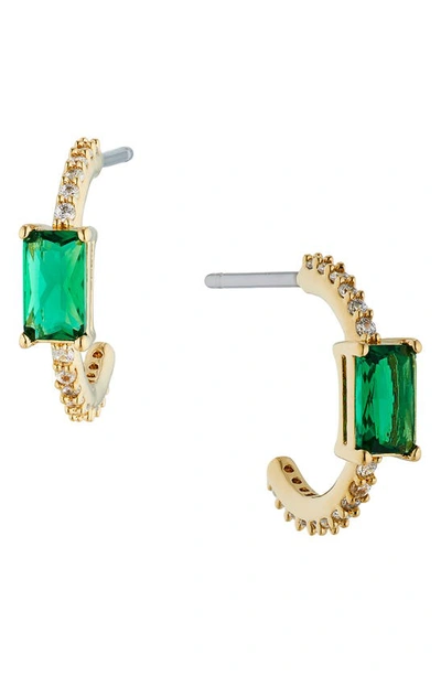 Shop Nadri Tennis, Anyone Cubic Zirconia Small Hoop Earrings In Gold With Emerald