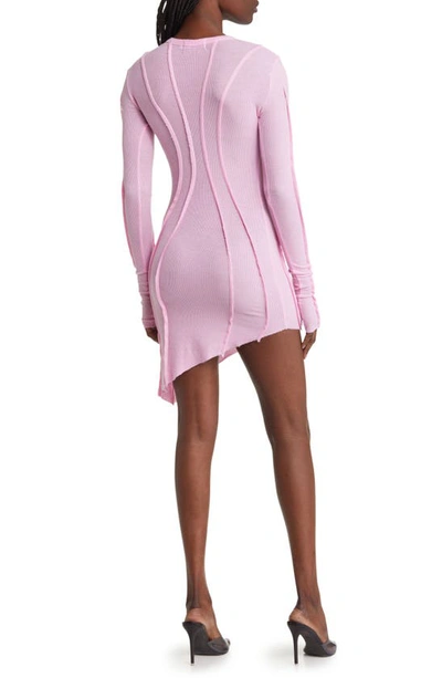 Shop Sami Miro Vintage Long Sleeve Asymmetric Rib Minidress In Pink