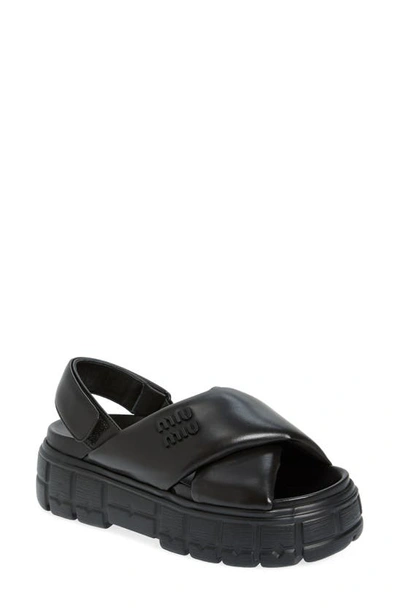 Shop Miu Miu Tire Platform Slingback Sandal In Nero