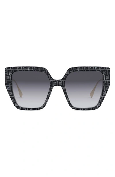 Shop Fendi The  Baguette 55mm Geometric Sunglasses In Havana / Gradient Smoke