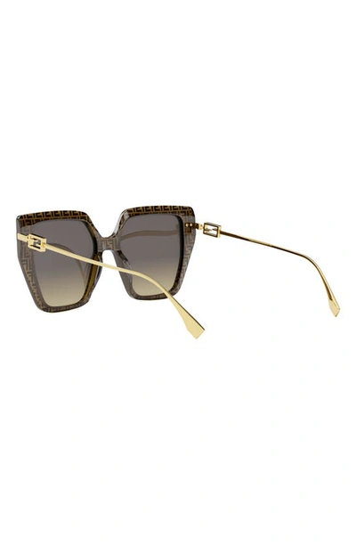 Shop Fendi The  Baguette 55mm Geometric Sunglasses In Dark Brown/ Gradient Brown