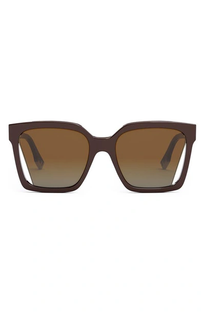 Shop Fendi The  Way 55mm Geometric Sunglasses In Shiny Red / Gradient Brown