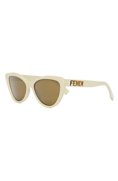 Shop Fendi The  Lettering 55mm Cat Eye Sunglasses In Ivory / Brown
