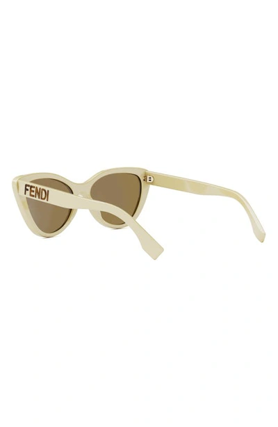 Shop Fendi The  Lettering 55mm Cat Eye Sunglasses In Ivory / Brown