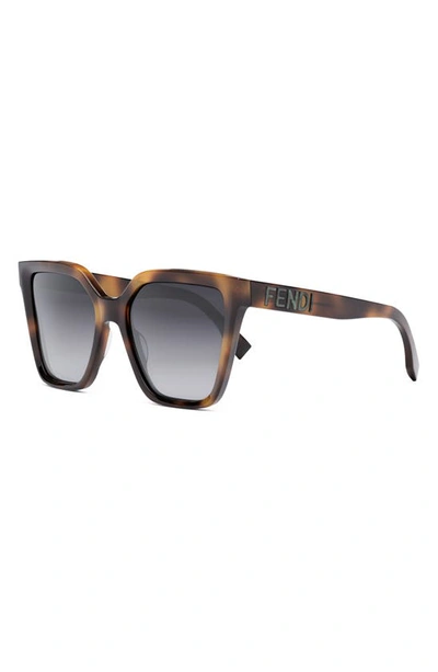Shop Fendi The  Lettering 55mm Geometric Sunglasses In Blonde Havana / Gradient Smoke