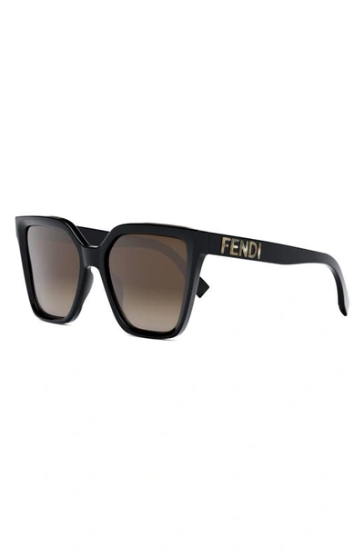 Shop Fendi The  Lettering 55mm Geometric Sunglasses In Shiny Black / Gradient Brown
