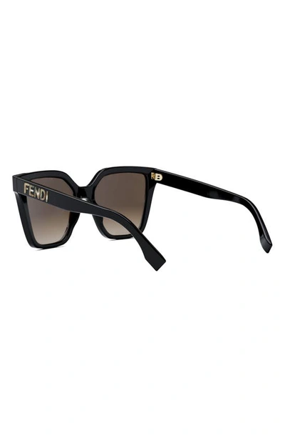 Shop Fendi The  Lettering 55mm Geometric Sunglasses In Shiny Black / Gradient Brown