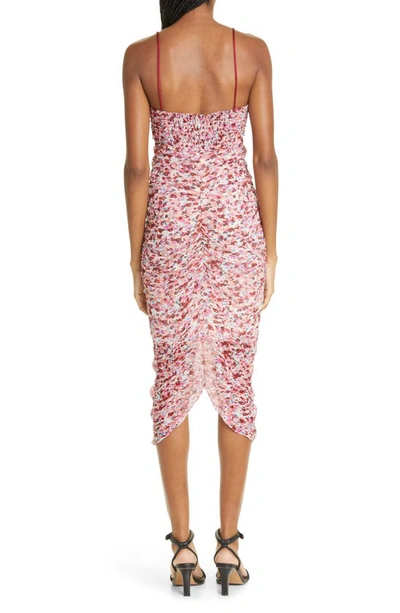 Shop Isabel Marant Étoile Falone Ruched Chiffon Dress In Raspberry/ Ecru