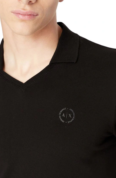 Shop Armani Exchange Embroidered Logo Johnny Collar Piqué Polo In Black