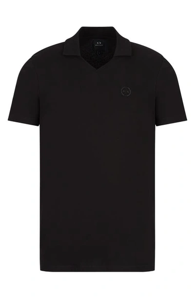 Shop Armani Exchange Embroidered Logo Johnny Collar Piqué Polo In Black