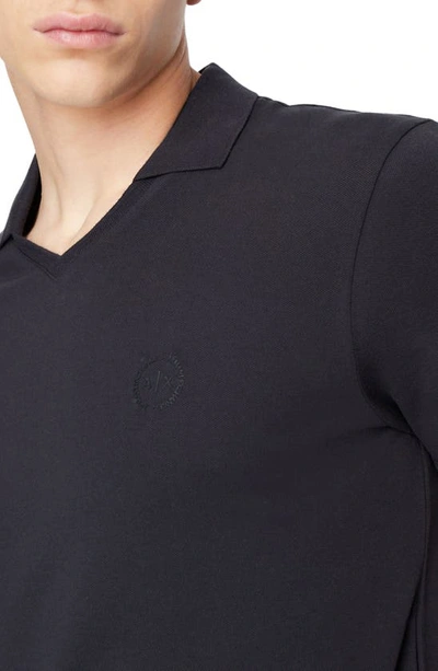 Shop Armani Exchange Embroidered Logo Johnny Collar Piqué Polo In Navy