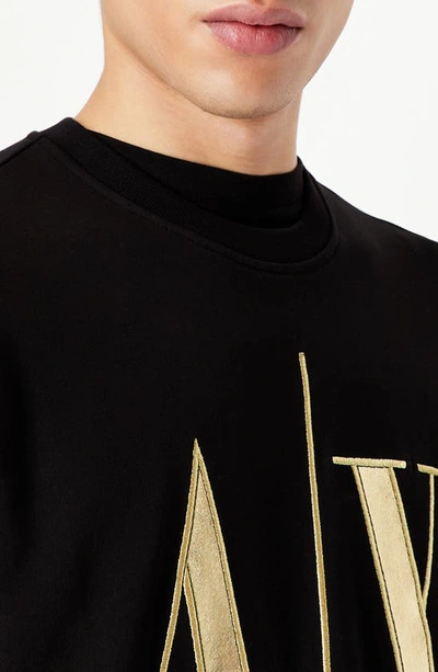 Shop Armani Exchange Embroidered Metallic Icon Logo Sweatshirt In Black