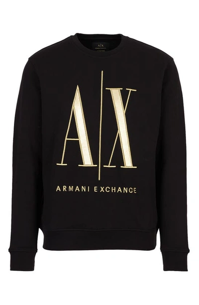 Shop Armani Exchange Embroidered Metallic Icon Logo Sweatshirt In Black