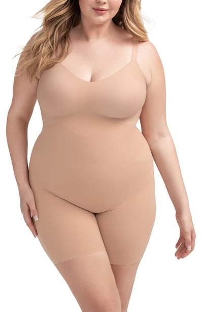 Shop Honeylove Superpower Mid Thigh Bodysuit In Sand