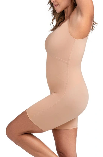 Shop Honeylove Superpower Mid Thigh Bodysuit In Sand