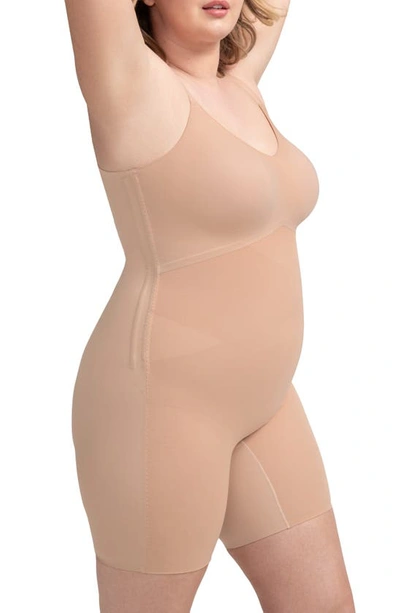 Honeylove Superpower Mid Thigh Bodysuit In Sand